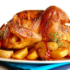 Frango assado c/ arroz e batatinhas