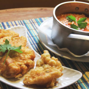 Pataniscas de bacalhau c/ arroz de tomate