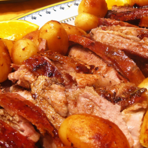Peru assado c/ arroz e batatas assadas