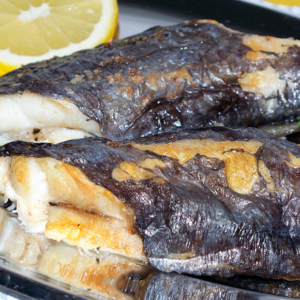 Peixe espada frito c/ arroz de grelos