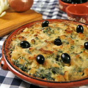 Bacalhau c/ natas e espinafres