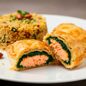 Folhado de salmão c/ arroz árabe