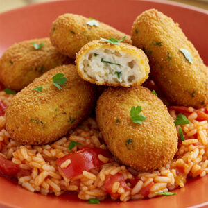 Bolinhos de bacalhau c/ arroz de tomate