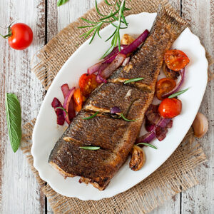 Red fish assado no forno c/ arroz de grelos
