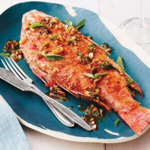Red fish frito c/ arroz de legumes