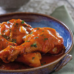 Perna de frango no forno c/ tomate e arroz