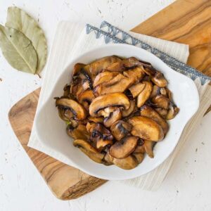Bife de cogumelo Portobello c/ arroz e legumes