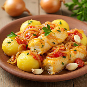 Pescada de cebolada c/ batata cozida