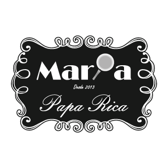 Logotipo da Maria Papa Rica em fundo preto, empresa que entrega refeições caseiras ao domicílio