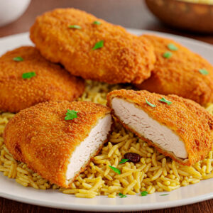 Panados de frango c/ arroz árabe